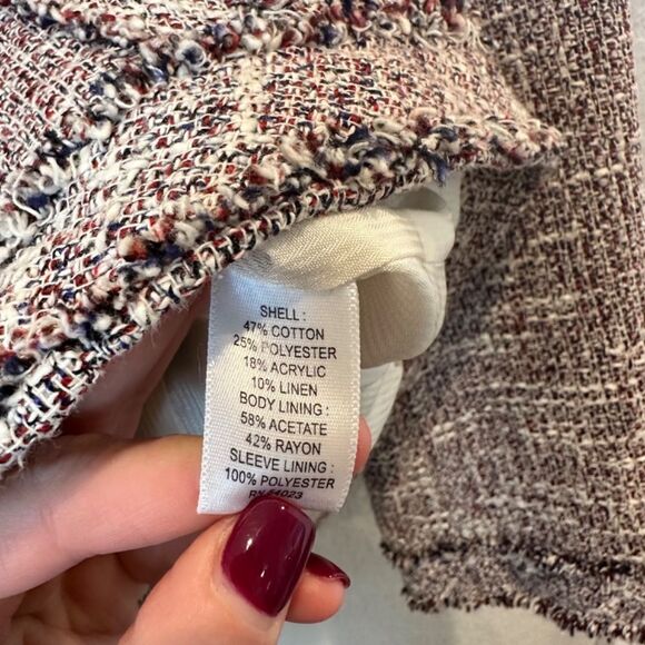 Banana Republic Navy, Red, Cream Tweed Cropped Blazer Jacket - Size 8 - EUC - Picture 4 of 6